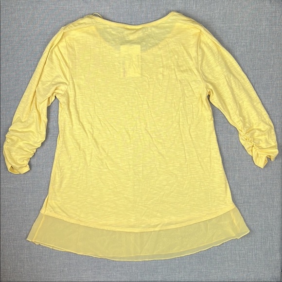 Style & Co Yellow Chiffon Trim 3/4 Sleeve Top Large - Picture 3 of 6